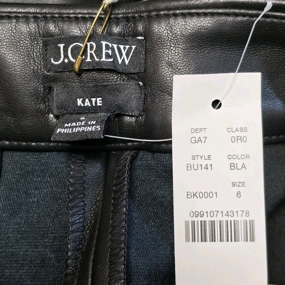 J.Crew Kate Straight Leg Faux Leather Pants Black Sz 6 Stretch BU141 $148 Vegan